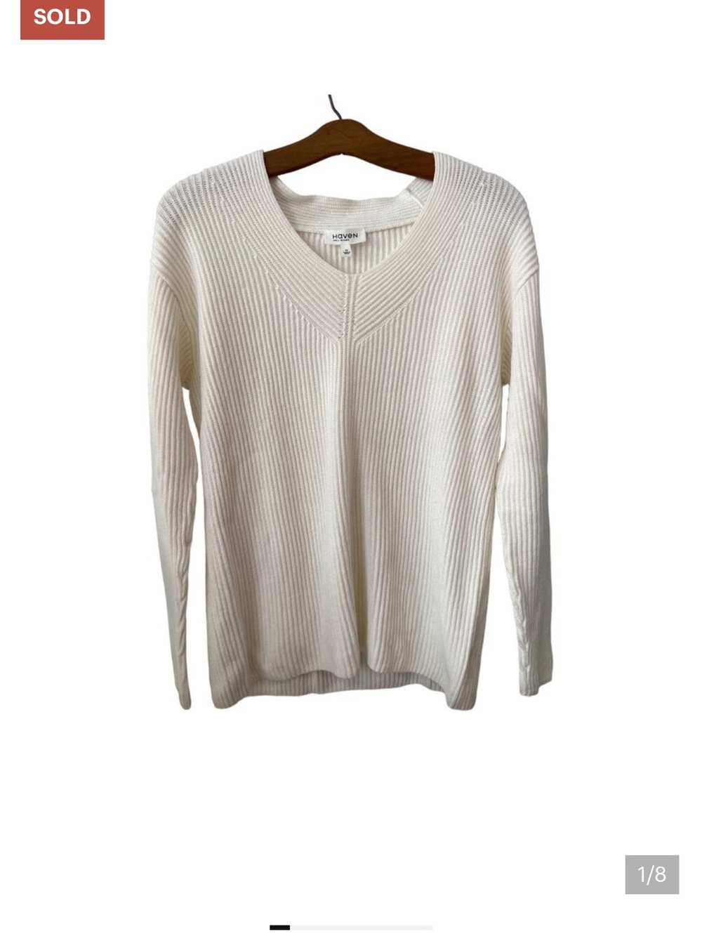Haven Cream Ribbed V-Neck Sweater - Women